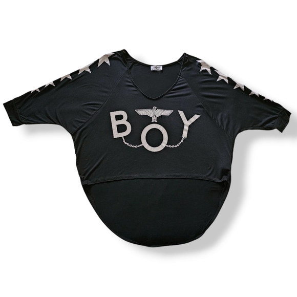 BOY London Black & White Logo Graphic Dolman Sleeve Blouse Size Medium - Picture 5 of 9